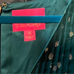 Lilly Pulitzer silk green dress with gold polka dots.